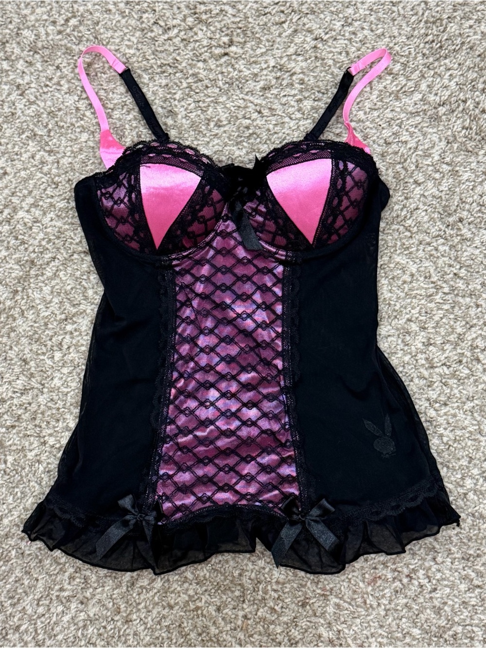 Vintage y2k mcbling pink and black playboy bunny intimates corset top